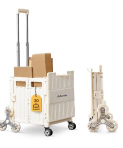 Allyson® Einkaufstrolley + klappbar stabiler Treppensteiger + 30kg Traglast Teleskopgriff für Garten & Einkauf - Beige