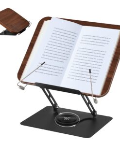 Leseständer Holz 360° Drehbar für Kochbücher und Rezepte | Verstellbarer Seitenclip Buchhalter für Lesen und Kochen | F