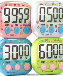 4 Stück Eieruhr Digitaler Timer mit Stoppuhr Kinder Küchentimer für Kochen Sport Lernen Lauter Alarm