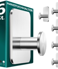 Robuste Badezimmer Handtuchhalter ohne Bohren - 6 Stück Silber | moderne Klebehaken für Bad.Handtücher - 6 Stück Silber