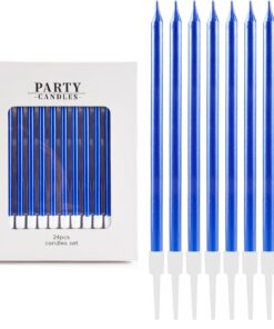 24 Stück Königsblaue Geburtstagskerzen, Party-Kerzen für Küchendekoration, blauen langen Kuchenkerzen zur Geburtstagsfei
