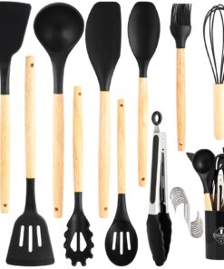Küchen helfer Set - 22 Teiliges Silikon Kochset, Antihaft, Spülmaschinenfest - Ideal für Küche und Küchendeko - Schwarz