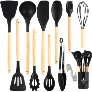 Küchen helfer Set - 22 Teiliges Silikon Kochset, Antihaft, Spülmaschinenfest - Ideal für Küche und Küchendeko - Schwarz