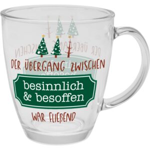 GRUSS & CO Glas Tasse "Besinnlich", Glas, 35 cl, farbiger Druck, perfektes Weihnachtsgeschenk | 51090
