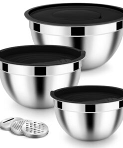 Homikit Rührschüssel Schwarz, 3-Reibenaufsätze, 1,6L / 2,8L / 4,6L, Stapelbar, Luftsicheres Deckel mit Salatschüssel Set