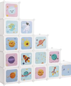 SONGMICS Aufbewahrungsschrank mit 15 Würfeln für Kinder, weiß, 153 x 31 x 153 cm LPC902W SONGMICS Schuhregal aus Kunst