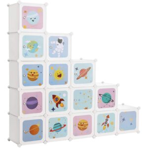 SONGMICS Aufbewahrungsschrank mit 15 Würfeln für Kinder, weiß, 153 x 31 x 153 cm LPC902W SONGMICS Schuhregal aus Kunst
