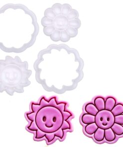 BAKERLOGY Happy Days - Mini Präge- und Ausstech-Set für Sommerkekse & Deko - Fröhliche Sonne & Sonnenblume, 2" Zoll Auss