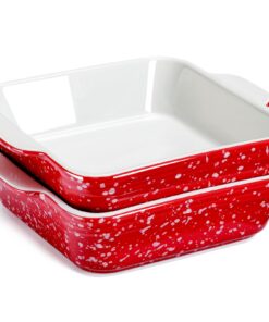 NUTRIUPS Keramik Auflaufform 2er-Set Rot x 2, Ofenfest für Lasagne & Auflauf, 15cm Eckige Ofenform