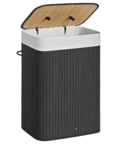 SONGMICS Wäschekorb mitDeckel Schwarz LCB10B für Waschküche und Schlafzimmer Maschinenwaschbar und faltbar The Forest St