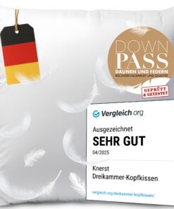Knerst ÖKO-TEX Hochwertige Daunenkissen 80x80 cm - 3-Kammer Daunenkissen - Top-Qualität für Ihr Bett