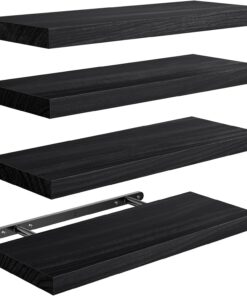 Pipishell Paulownia Holz Schweberegal 40 cm 4er-Set Schwarz