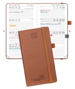 POPRUN Taschenkalender 2025 2026 Klein - Braun - Terminplaner 1 Woche 2 Seite - Praktisch für Büro und Zuhause - 16,5 x