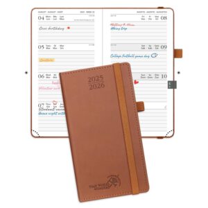 POPRUN Taschenkalender 2025 2026 Klein - Braun - Terminplaner 1 Woche 2 Seite - Praktisch für Büro und Zuhause - 16,5 x