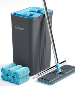 JOYMOOP Wischmopp mit Langgriff und 6 Mikrofaser-Wischpads für Hausreinigung - Grau + Cyanblau JOYMOOP Eimer Set für B