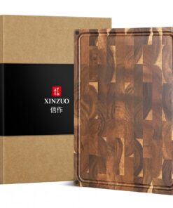 XINZUO Akazienholz Schneidebrett 48.5x35.6x|8cm groß dick mit rutschfesten Füßen Griffen Saftrille Küche
