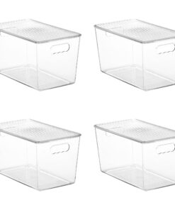 Vtopmart 4er-Set XL Große Klarsicht Stapelboxen mit Deckel & Griff – Ideal für Küche, Vorratskammer & Kühlschrank
