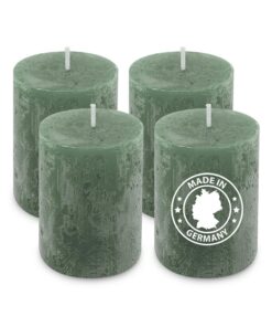Rustikale Grüne Adventskerzen Stumpenkerzen 4er Set, Vegan RAL Zertifiziert, bis zu 100h, Made in Germany Rustikale Gr