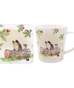 Die Leonardo Collection Papierschuppen Design Igel und Maus Tasse mit Untersetzer für Zuhause und Küche, stilvolle Keram