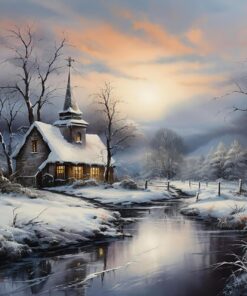 **ZHXXFD Diamant Paintingbilder für Erwachsene Winterlandschaft mit Schnee und Hütte, 55x80 cm, 5D Mosaik für Erwachsen