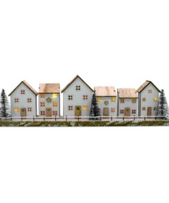 Spetebo LED Holz Weihnachts Szene - warm weiß beleuchtet - Weihnachts Dorf Deko für Tisch und Fenster - 40 x 11 cm - Bat