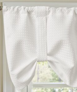 TOPICK Weiß Scheibengardine 45H x 127B cm für Küche Badezimmer Klein Fenster Landhausstil Halbtransparent mit Waffel Mus