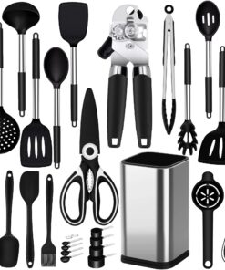 Küchenhelfer Set, 26 Stück Silikon Küchenutensilien, Hitzebeständiger Kochgeschirr mit Utensilienhalter, BPA Frei, Spülm