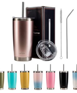 LoFone Roségold Thermobecher 550 ml für Kaffee und Bubble Tea - On-the-go Coffee Mug mit Strohhalm und Dauerhaftigkeit