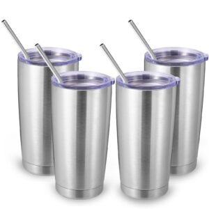 Volhoply 600ml Thermobecher - Bulk 4 Pack, Double Wall Isoliert, Perfect für Heiß- und Kalte Getränke - Weihnachts Silbe