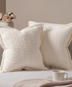Topfinel 50x50 Creme weiß 2er Set Kordsamt Kissenbezüge für Wohnzimmer
