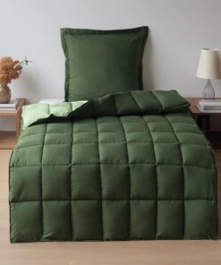 Oeko-TEX zertifizierte HIG Bettdecke 135x200 cm + Kissenbezug 80x80 cm – grüne Daunenalternative, weich & flauschig – 13