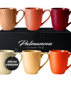 MIAMIO Kaffeetassen Set 6x400ml – Moderne Matt Keramik – Große Kaffeetassen Palmanova Magma