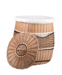 e-wicker24 Wäschekorb aus Weide 50x50x63 cm mit Stoffeinlage – Natürlicher Laundry Basket für Zuhause