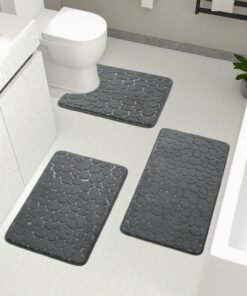 Chakme Anti-Rutsch-Badematten Set dick, absorbierend waschbar dunkelgrau für Bad, WC und Boden