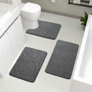 Chakme Anti-Rutsch-Badematten Set dick, absorbierend waschbar dunkelgrau für Bad, WC und Boden