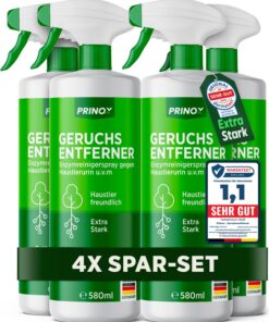 PRINOX 4x Geruchsneutralisierer - Enzymreiniger Konzentrat 580 ml - Geruchsentferner für Auto, Sofa und Sessel - Wirkt g