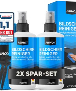 PRINOX 2x Bildschirmreiniger Set - Reinigung für Handy, Laptop und TV (LCD, LED, OLED, QLED, TFT) - Fettflecken und Fing