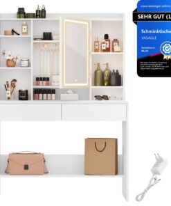 VASAGLE Kailyn Kollektion - Schminktisch mit LED-Beleuchtung, versteckbar, ideal für Schminken und Frisuren, großartige