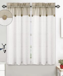 **Scheibengardinen 2er Set Beige für Zimmerspiegel und Deko** | **Patchwork Kleine Vorhänge mit Knöpfen für Kinderzimme