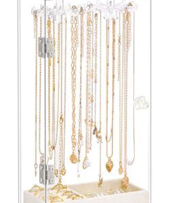 JUPELI Schmuckständer Schmuckaufbewahrung Acryl Kettenständer Drehbar 24 Haken Schmuck Organizer Geschenkidee