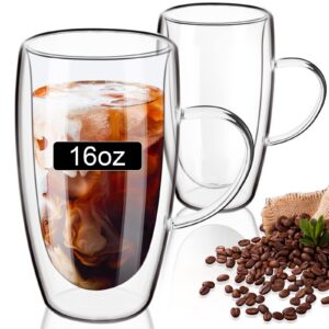 ParaCity 2er Cappuccino Tassen, 470ml, Spülmaschinenfest, Doppelwandiges Borosilikatglas