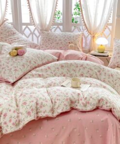 Tospass Mikrofaser Blumenmuster Mädchen Bettwäsche Set 135x200cm RosaGrün