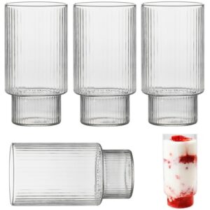 4er Set geriffelte Kaffeegläser und Wassergläser Vintage Gerippte Cocktailgläser für Milch, Eiskaffee, Whisky, Tee (400M