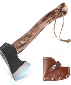 FLISSA Outdoor Scharfe Kleine Axt mit Holzgriff und Lederscheide, ideal für Camping und Wandern, 310mm Handbeil für Gart
