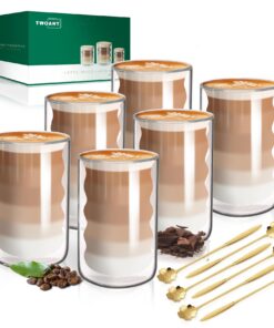 Doppelwandige Latte Macchiato Gläser 6er Pack 400ml Thermogläser Cappuccino Tassen Borosilikatglas 6 Löffeln Included