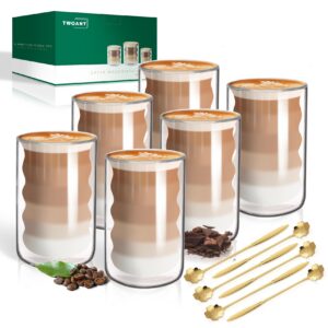 Doppelwandige Latte Macchiato Gläser 6er Pack 400ml Thermogläser Cappuccino Tassen Borosilikatglas 6 Löffeln Included