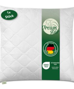 DREAMSTAR Original 850g Kissen-Füllung 80 x 80 cm Kopfkissen für Allergiker mit Reißverschluss | waschbar bis 60 Grad |