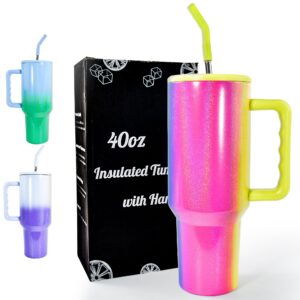 AGH Life Doppelwandiger Edelstahl Thermobecher für Reise und Ausflüge 40oz ThermoTrinkbecher mit Strohhalm und Henkel -