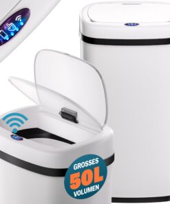 Monzana® Sensor Mülleimer Küche 50L Weiß Automatik USB-Kabel inkl. LED Anzeige