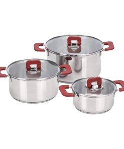 Amazon Basics - Kochtopf-Set - Edelstahl, anti-haftend, induktionsgeeignet für Familie - 16/20/24 cm | Amazon Basics -
